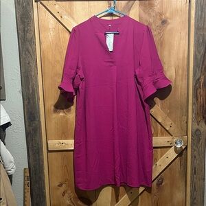 New with tags V-Neck Midi Dress in Fuchsia with Ruffle Sleeves
